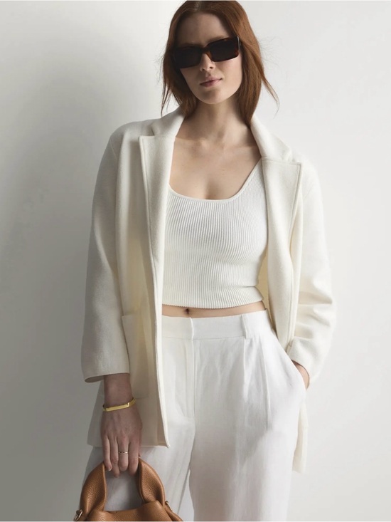 Quince Jackets & Blazers - Quince 100% Organic Cotton Knit Blazer in Ivory White